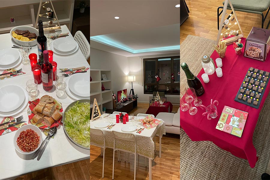 Imágenes de un piso de estudiantes con decoración de Navidad